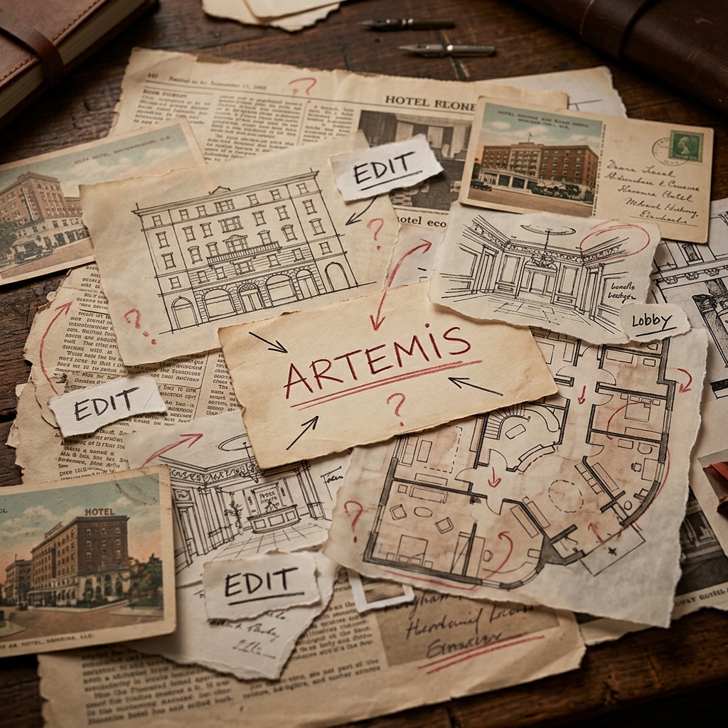 Editorial collage for home services marketing showing a blueprint and antique tools